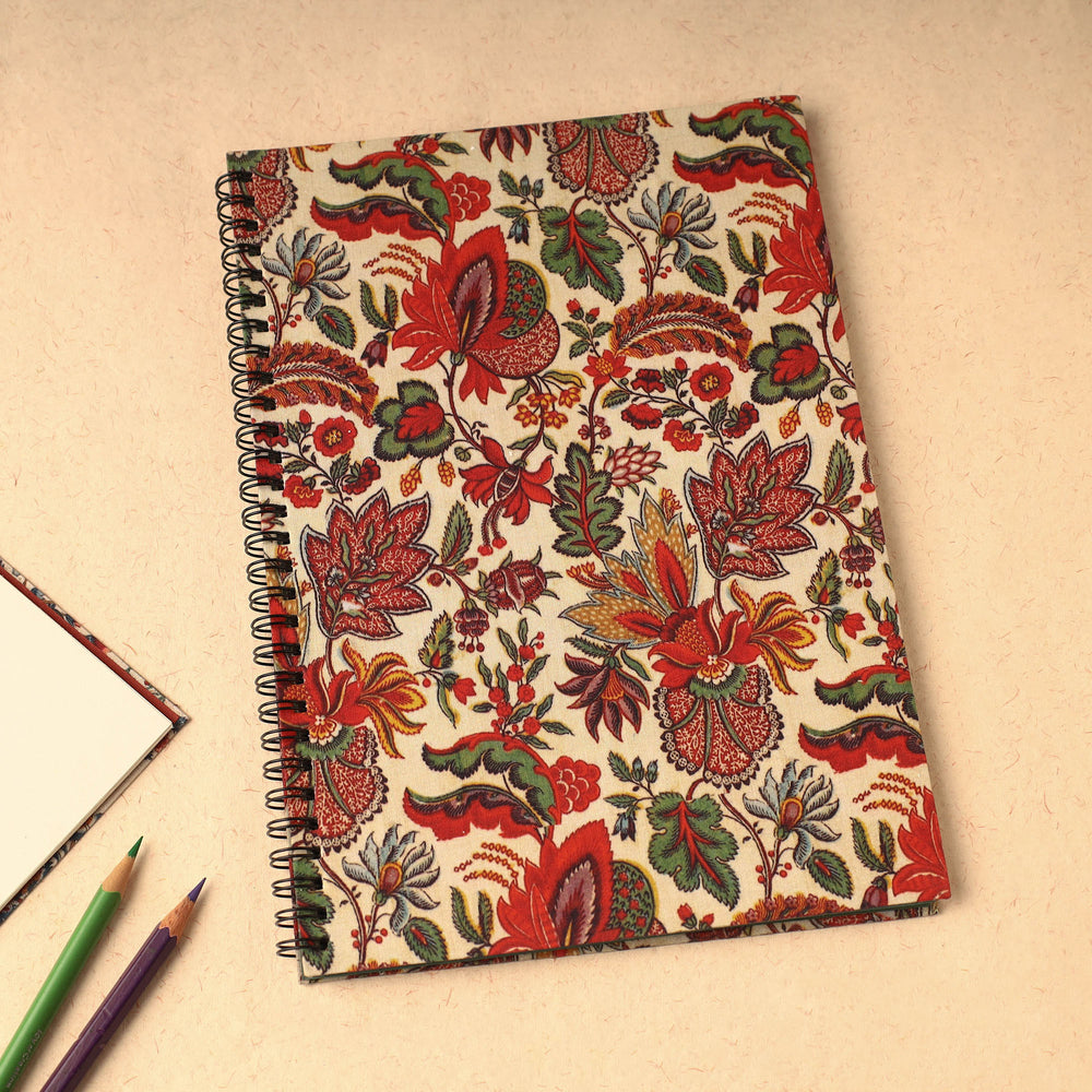 Beige - Floral Printed Handcrafted Spiral Notebook (10 x 7 in) 07