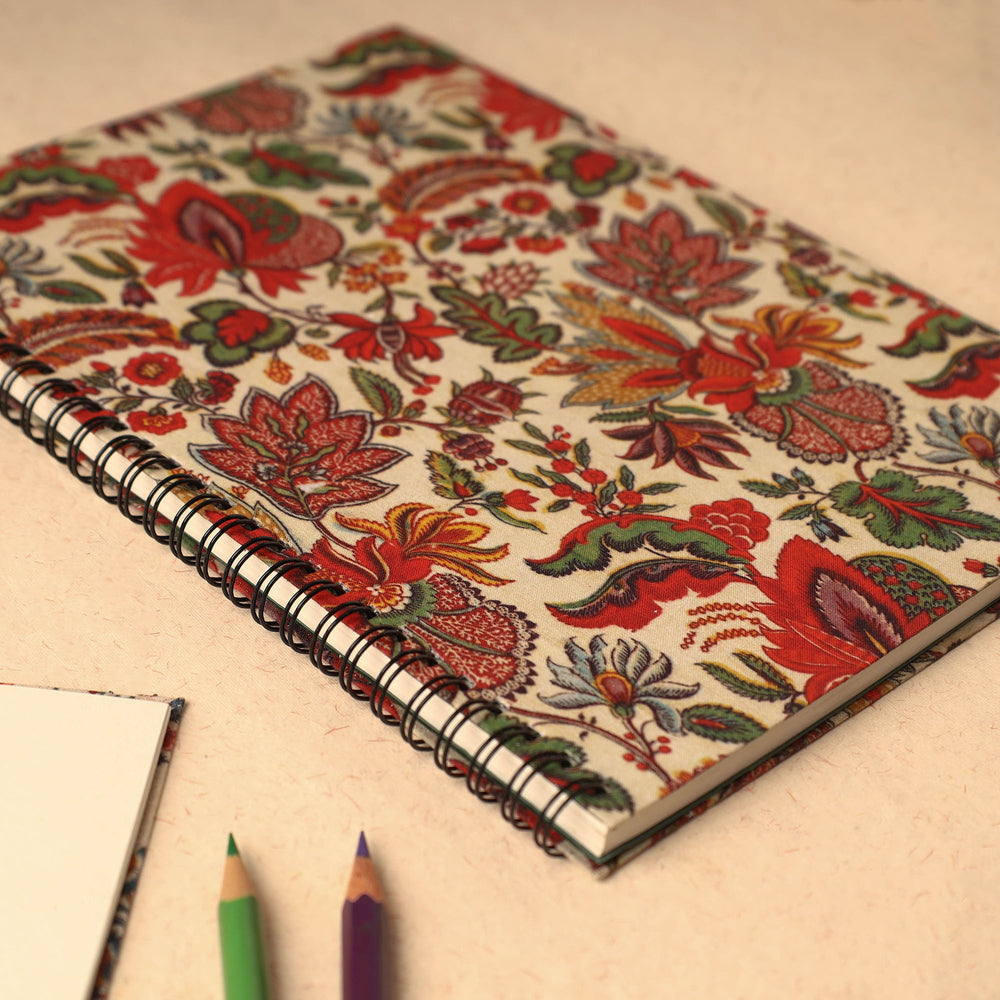 Beige - Floral Printed Handcrafted Spiral Notebook (10 x 7 in) 07