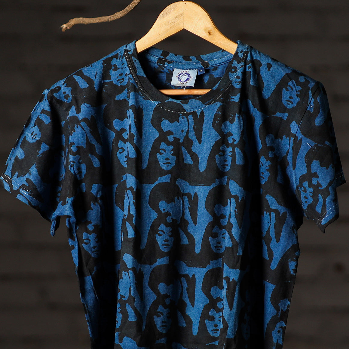 Blue - Bindaas Block Art Printed Cotton Round Neck T-shirt