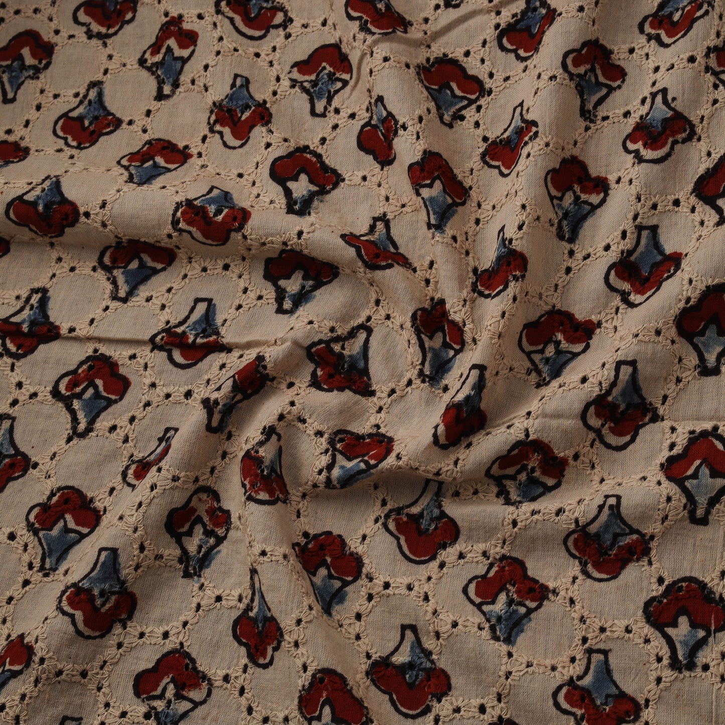 Natural Dyed Ajrakh Hand Block Print Cotton Hakoba Fabric 136