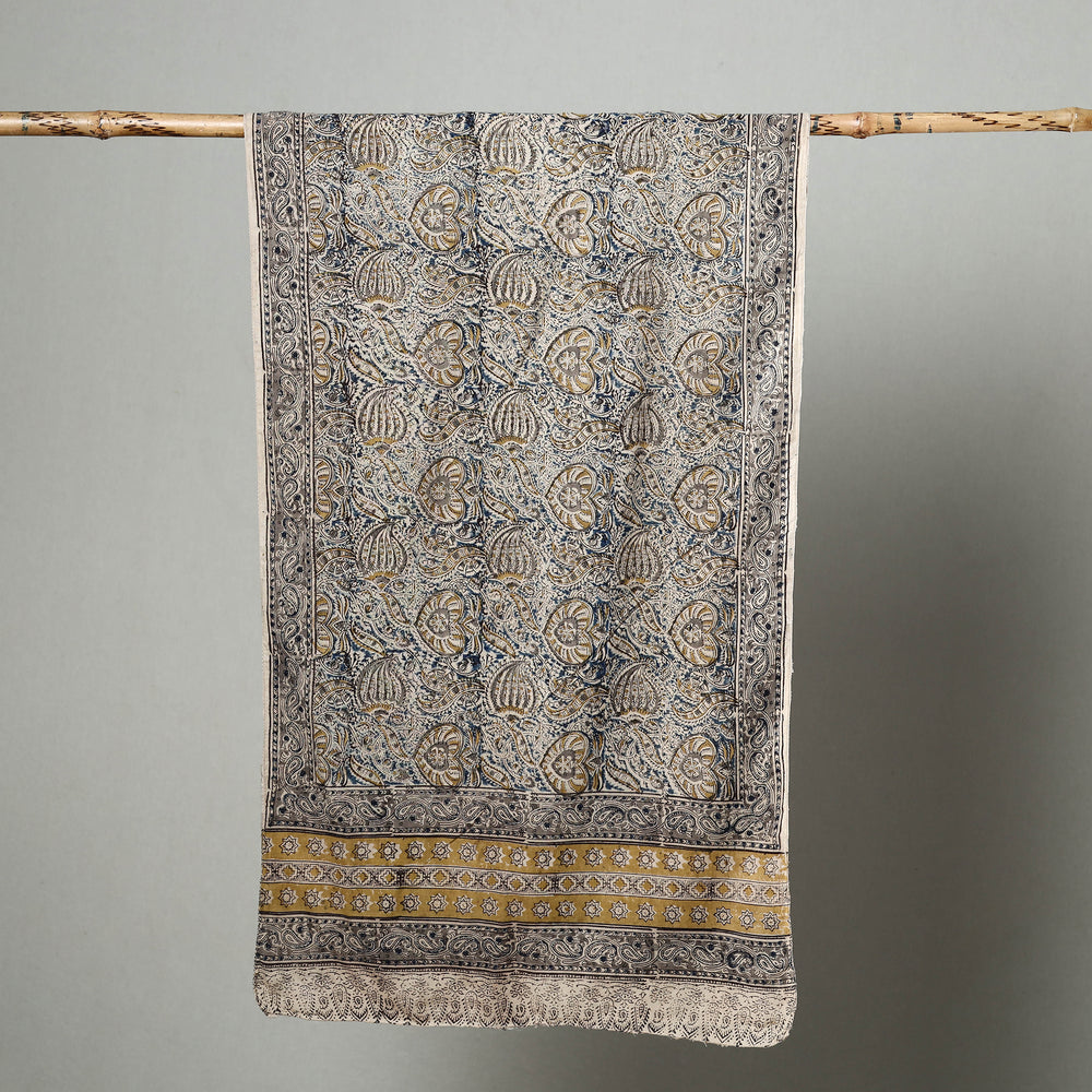 Grey - Natural Dyed Block Print Mul Cotton Kalamkari Stole 17