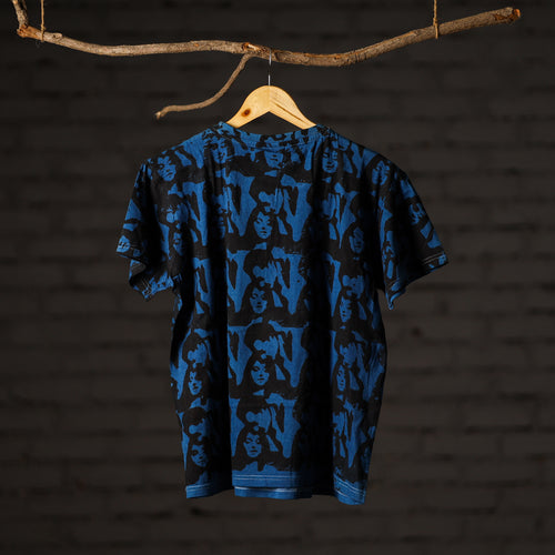 Blue - Bindaas Block Art Printed Cotton Round Neck T-shirt