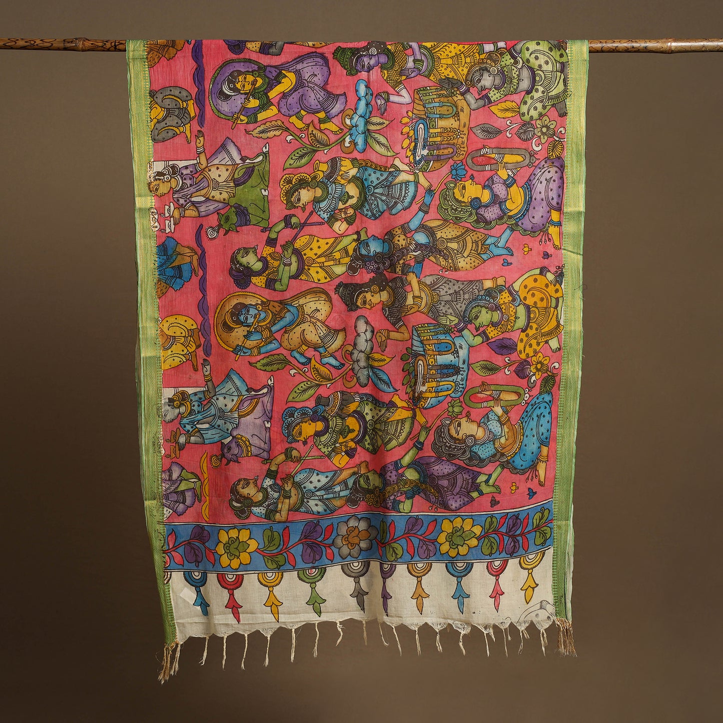 Pen Work Chanderi Silk Handpainted Kalamkari Dupatta