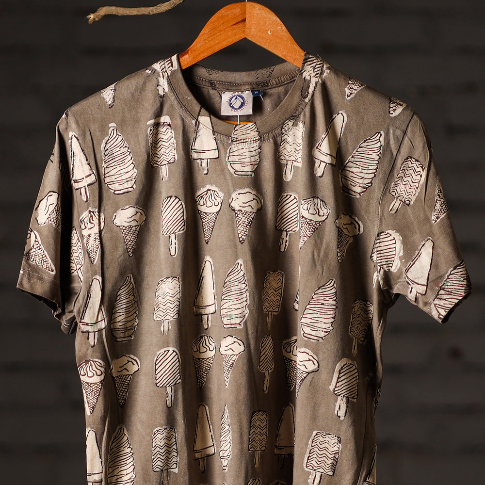 Brown - Bindaas Block Art Printed Cotton Round Neck T-shirt