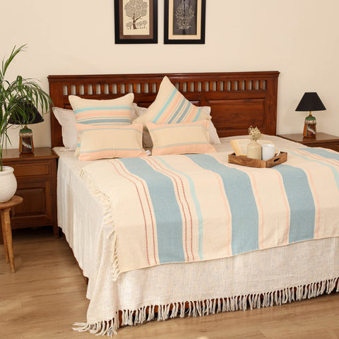 Pure Cotton Handwoven Bed/Sofa Throw with Cushion Cover Set 02