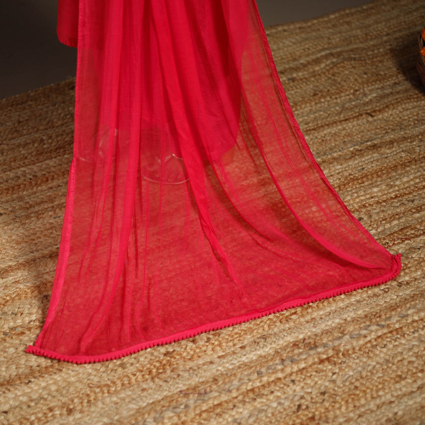 Red - slub silk embroidered plain kurta set (set of 3) 11