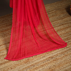 Red - slub silk embroidered plain kurta set (set of 3) 11