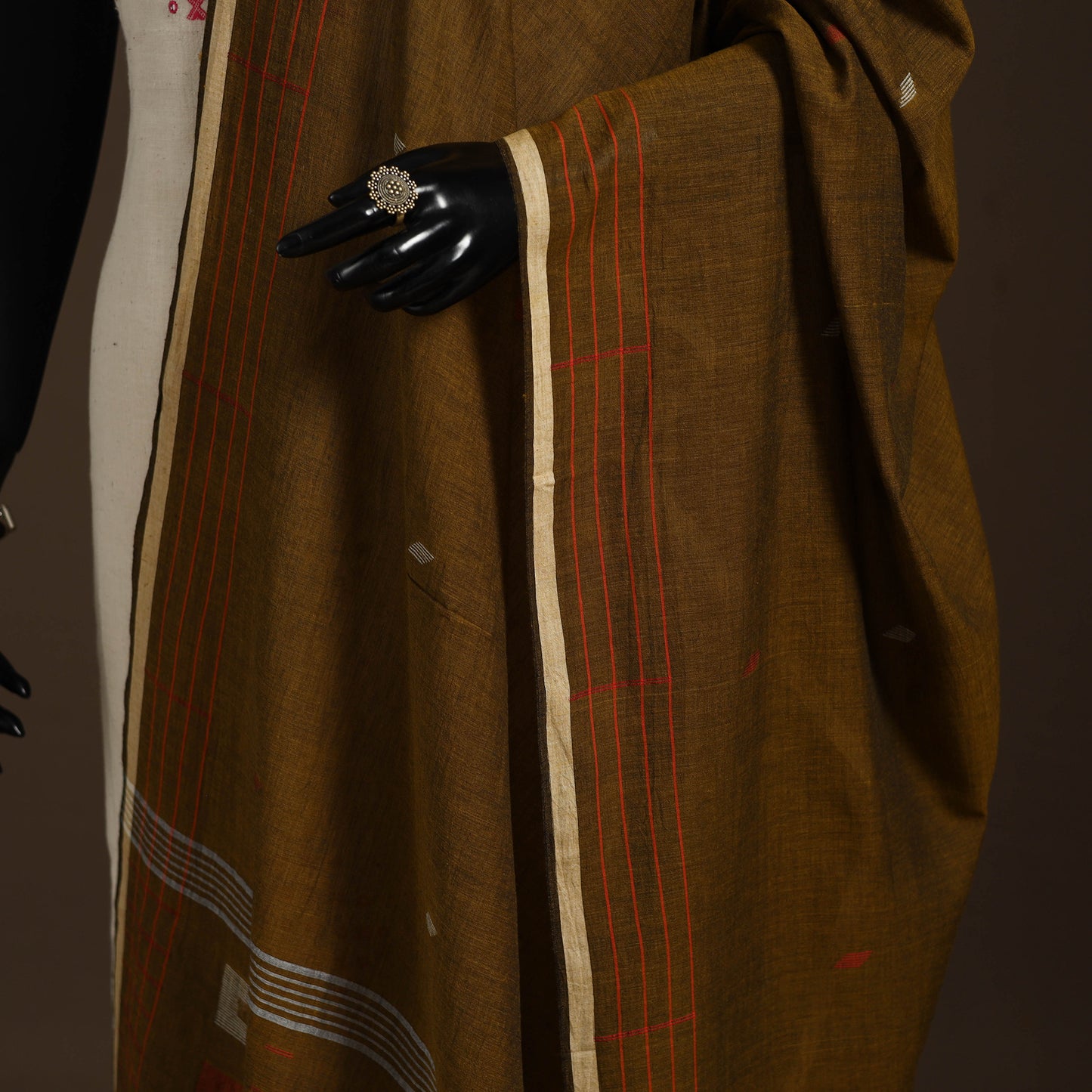 Brown Handloom Cotton Burdwan Jamdani Dupatta