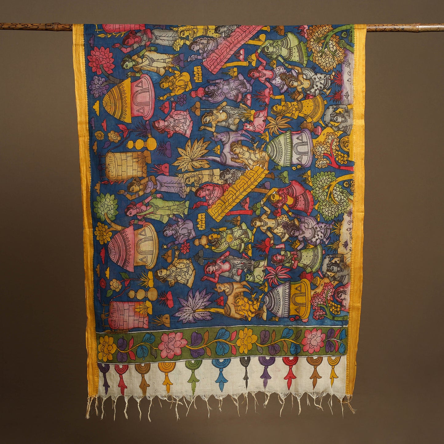 Blue - pen work chanderi silk handpainted kalamkari dupatta