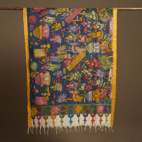 Blue - pen work chanderi silk handpainted kalamkari dupatta