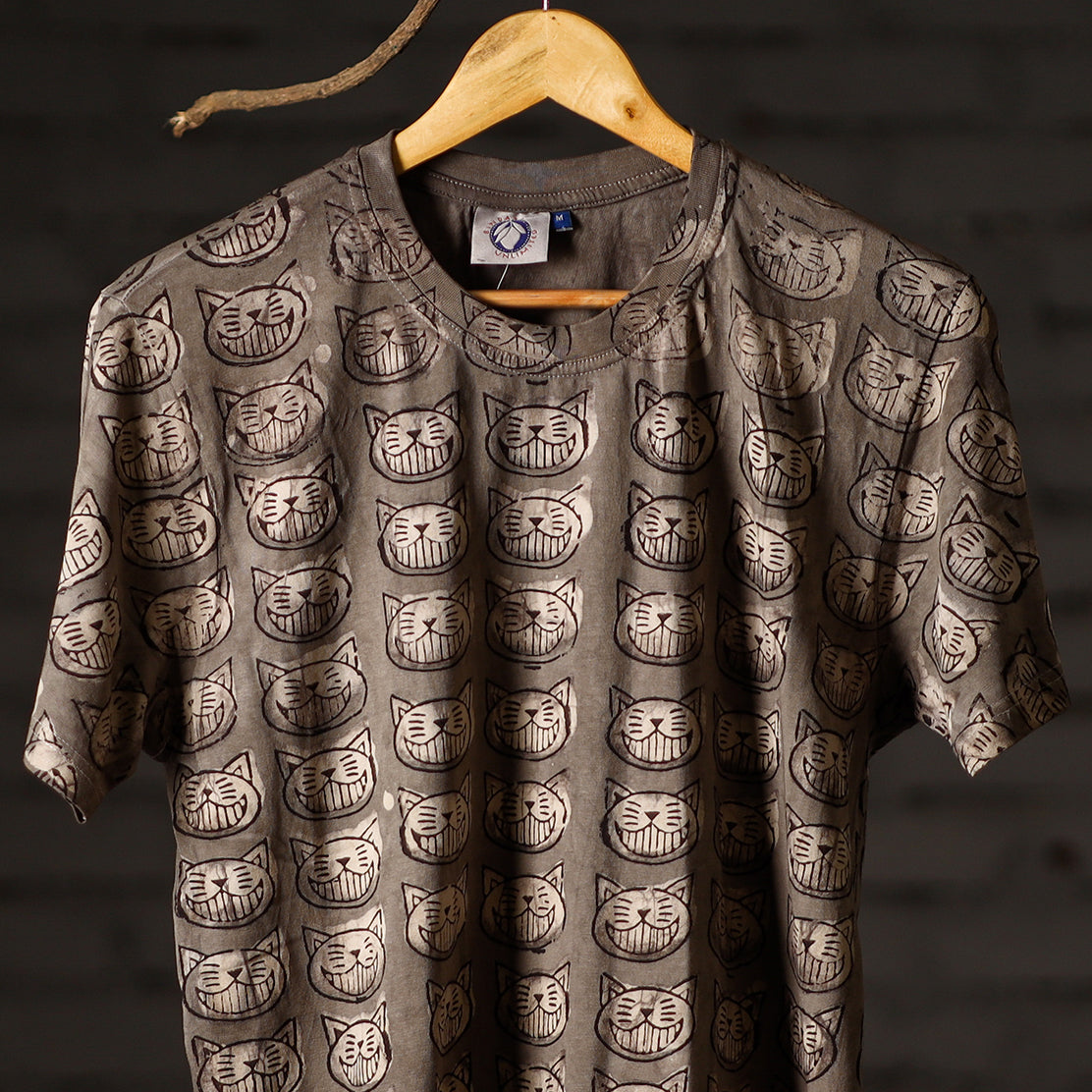 Brown - Bindaas Block Art Printed Cotton Round Neck T-shirt