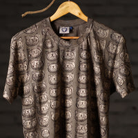 Brown - Bindaas Block Art Printed Cotton Round Neck T-shirt