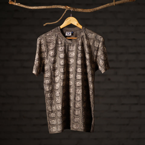 Brown - Bindaas Block Art Printed Cotton Round Neck T-shirt