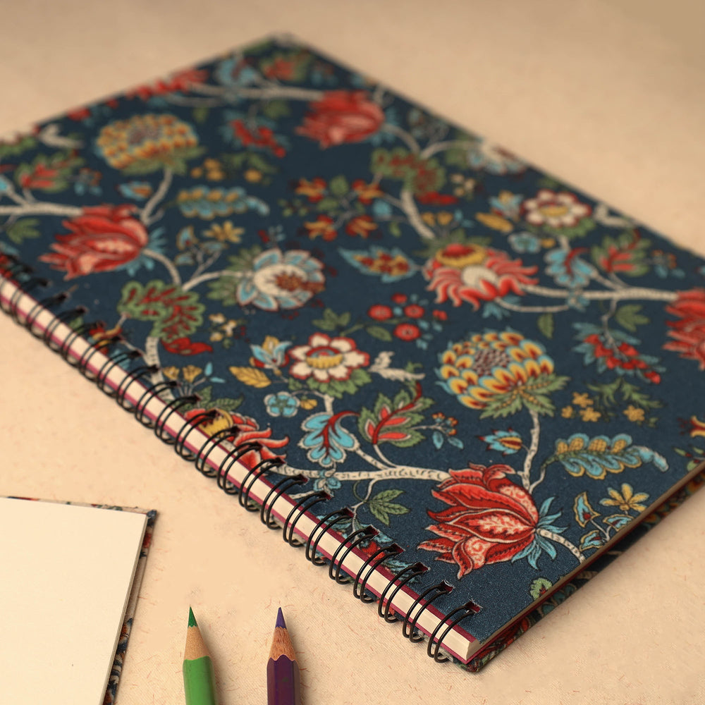 Blue - Floral Printed Handcrafted Spiral Notebook (10 x 7 in) 10