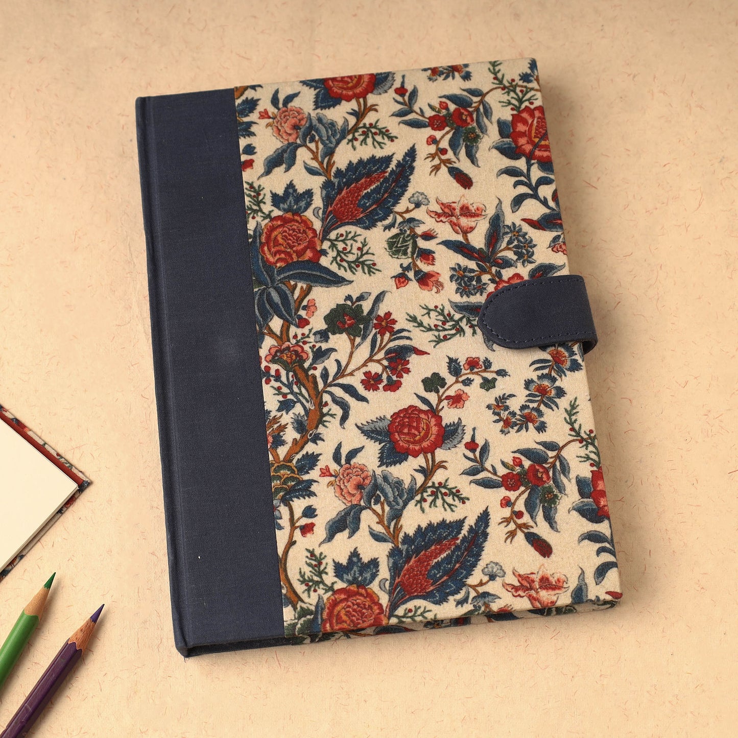 Beige - Floral Printed Handcrafted Magnetic Closure Notebook (8 x 6 in) 13