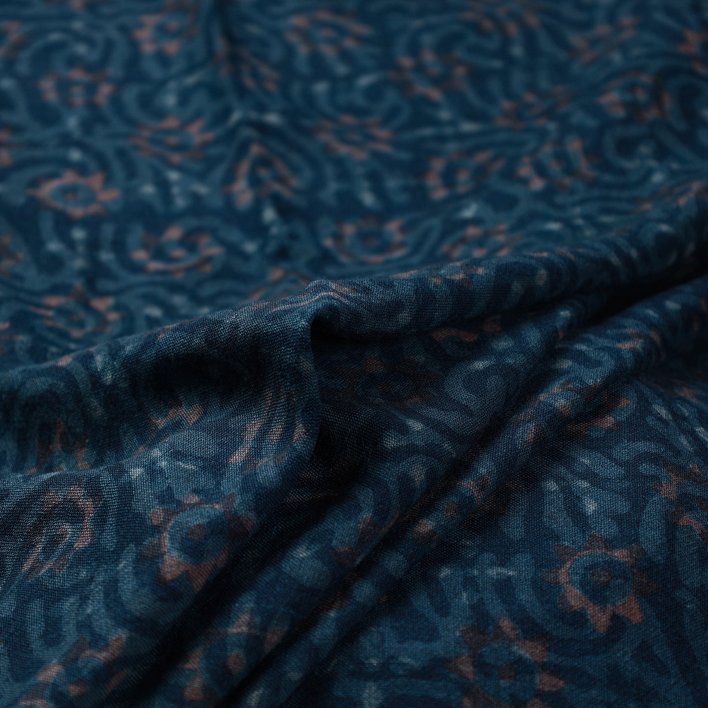 Blue - Pure Wool Handloom Akola Print Fabric 02