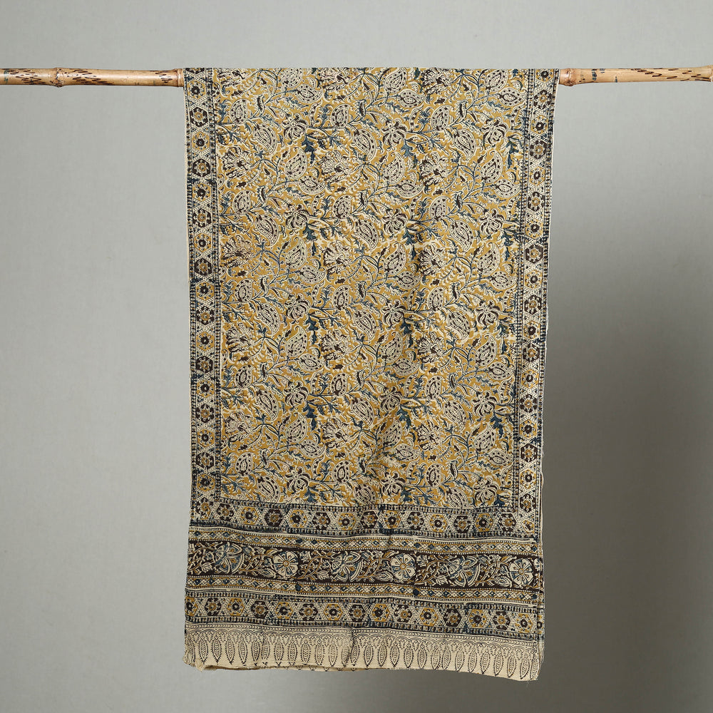 Yellow - Natural Dyed Block Print Mul Cotton Kalamkari Stole 11