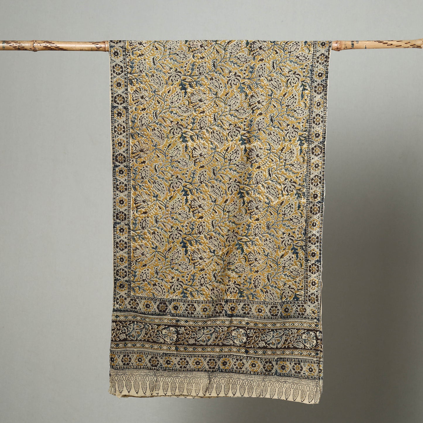 Yellow - Natural Dyed Block Print Mul Cotton Kalamkari Stole 11