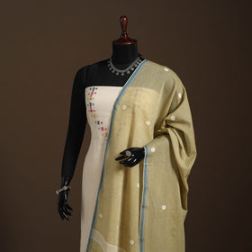 Green Handloom Cotton Burdwan Jamdani Dupatta