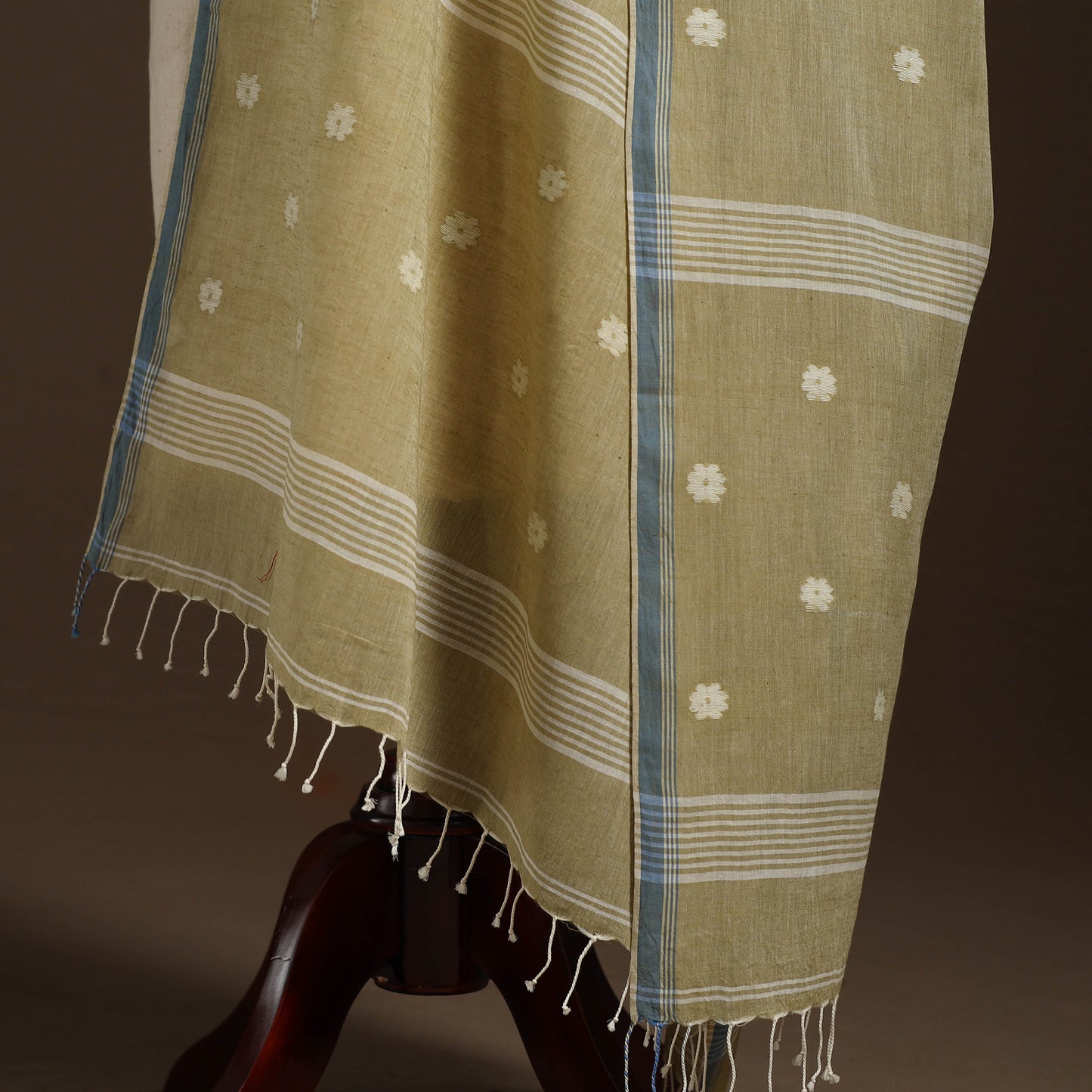 Green Handloom Cotton Burdwan Jamdani Dupatta