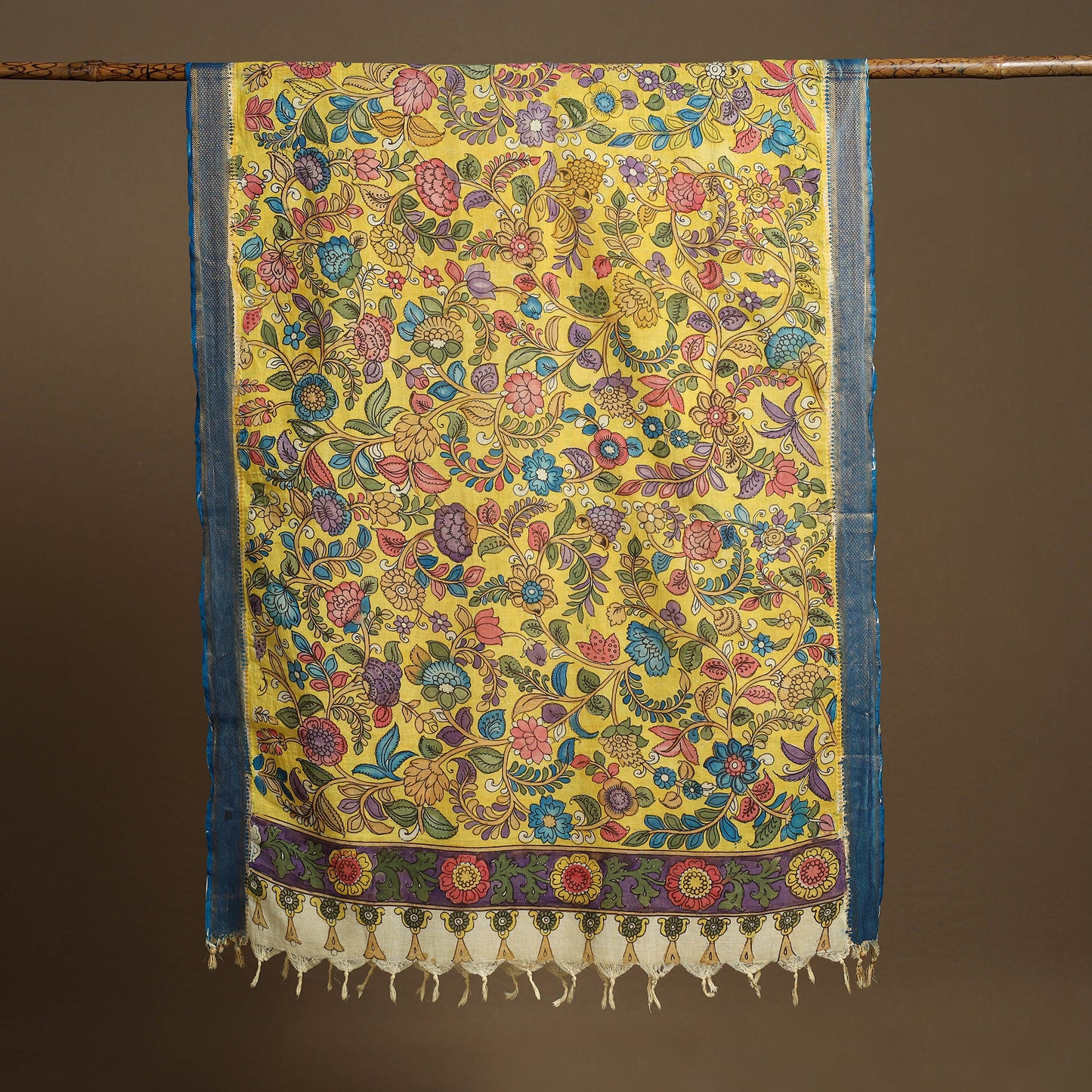 Pen Work Chanderi Silk Handpainted Kalamkari Dupatta