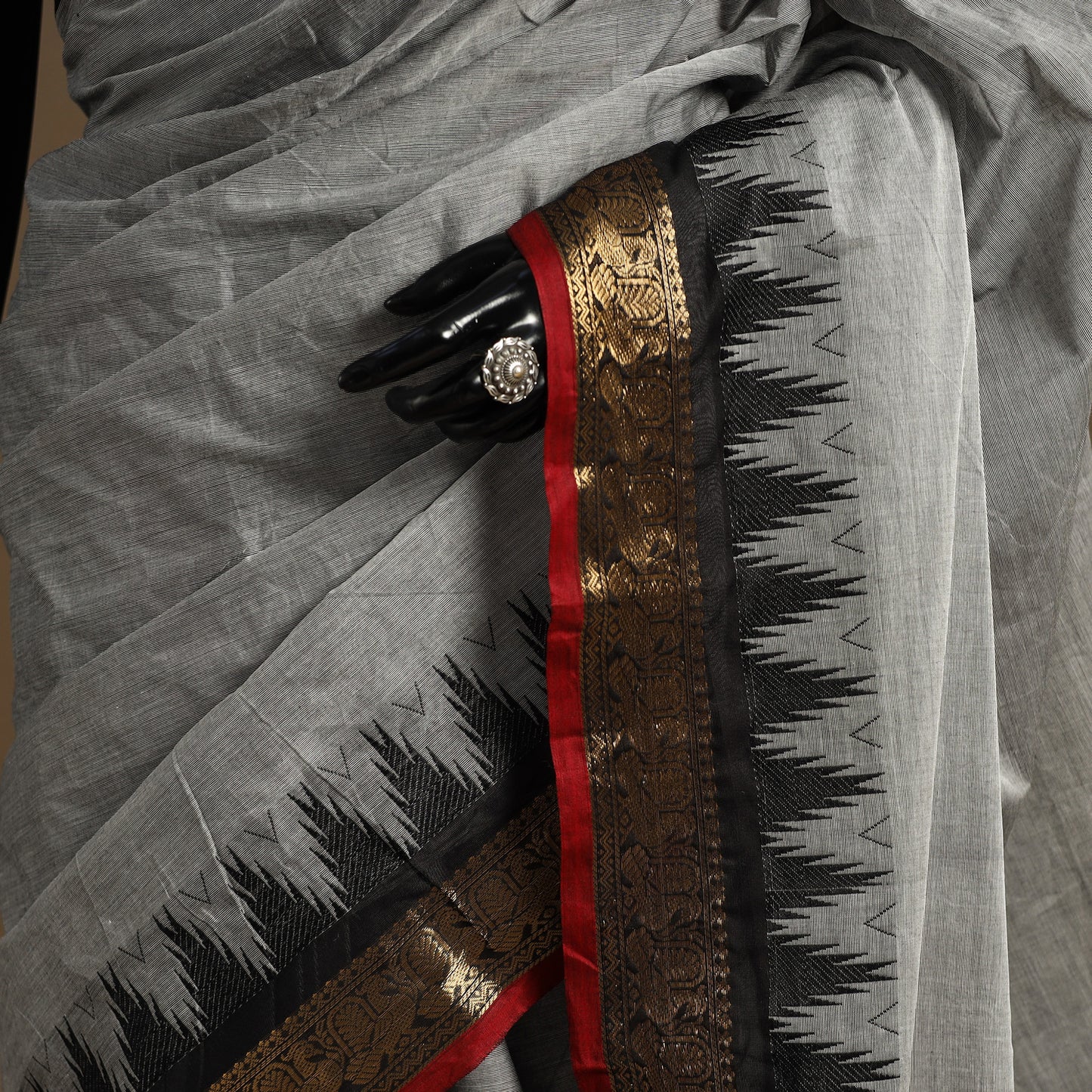 Grey Kandangi Chettinad Cotton Saree with Border