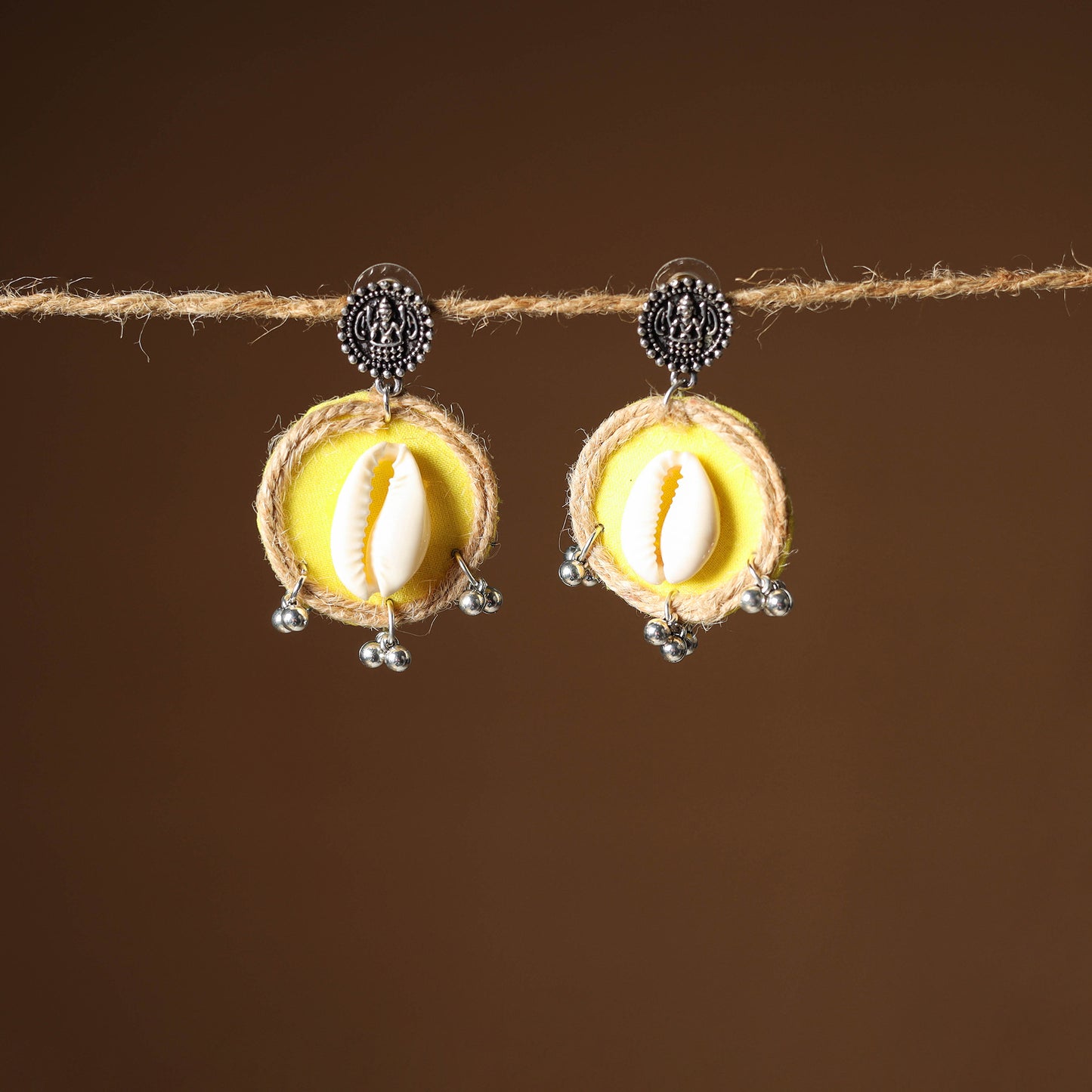 Yellow Anaya Jute Fabart Handmade Earrings 