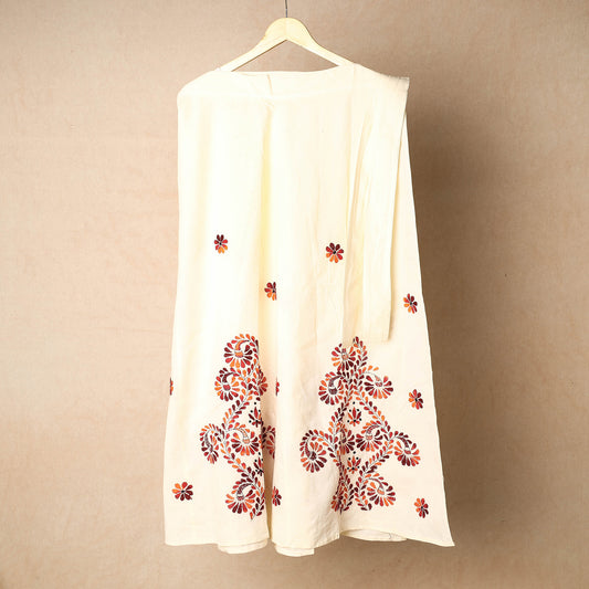 Beige - Bengal Kantha Embroidery Cotton Wrap Around Skirt