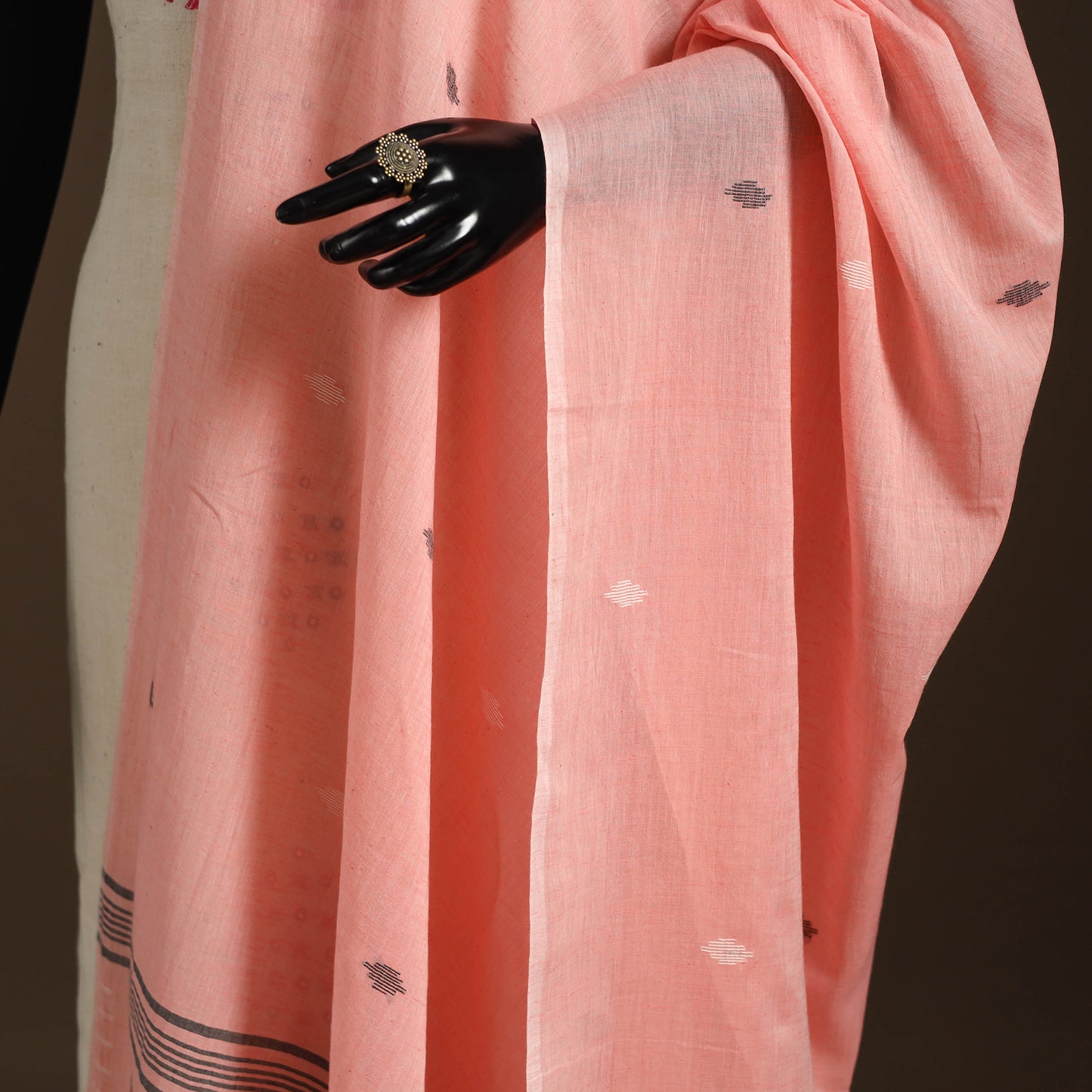 Pink Handloom Cotton Burdwan Jamdani Dupatta