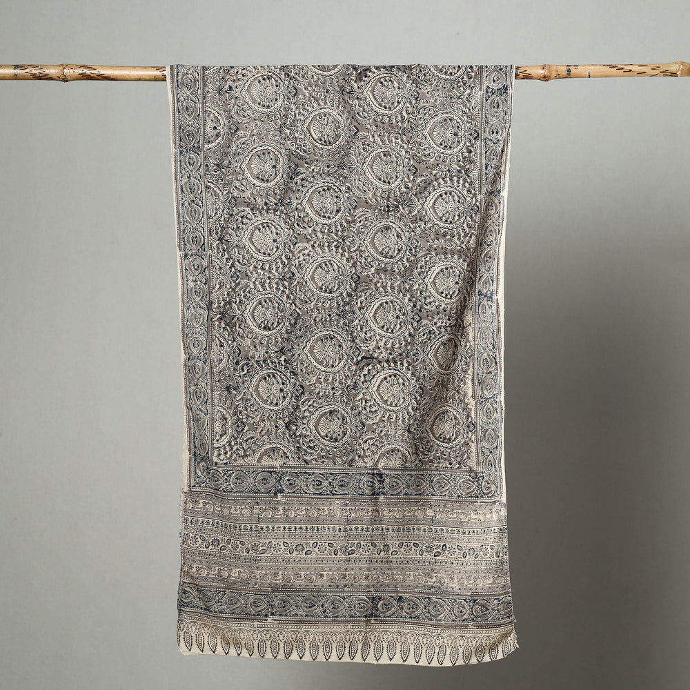 Grey - Natural Dyed Block Print Mul Cotton Kalamkari Stole 06