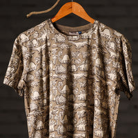 Brown - Bindaas Natural Dyed Art Block Print Round Neck T-shirt in Pure Cotton