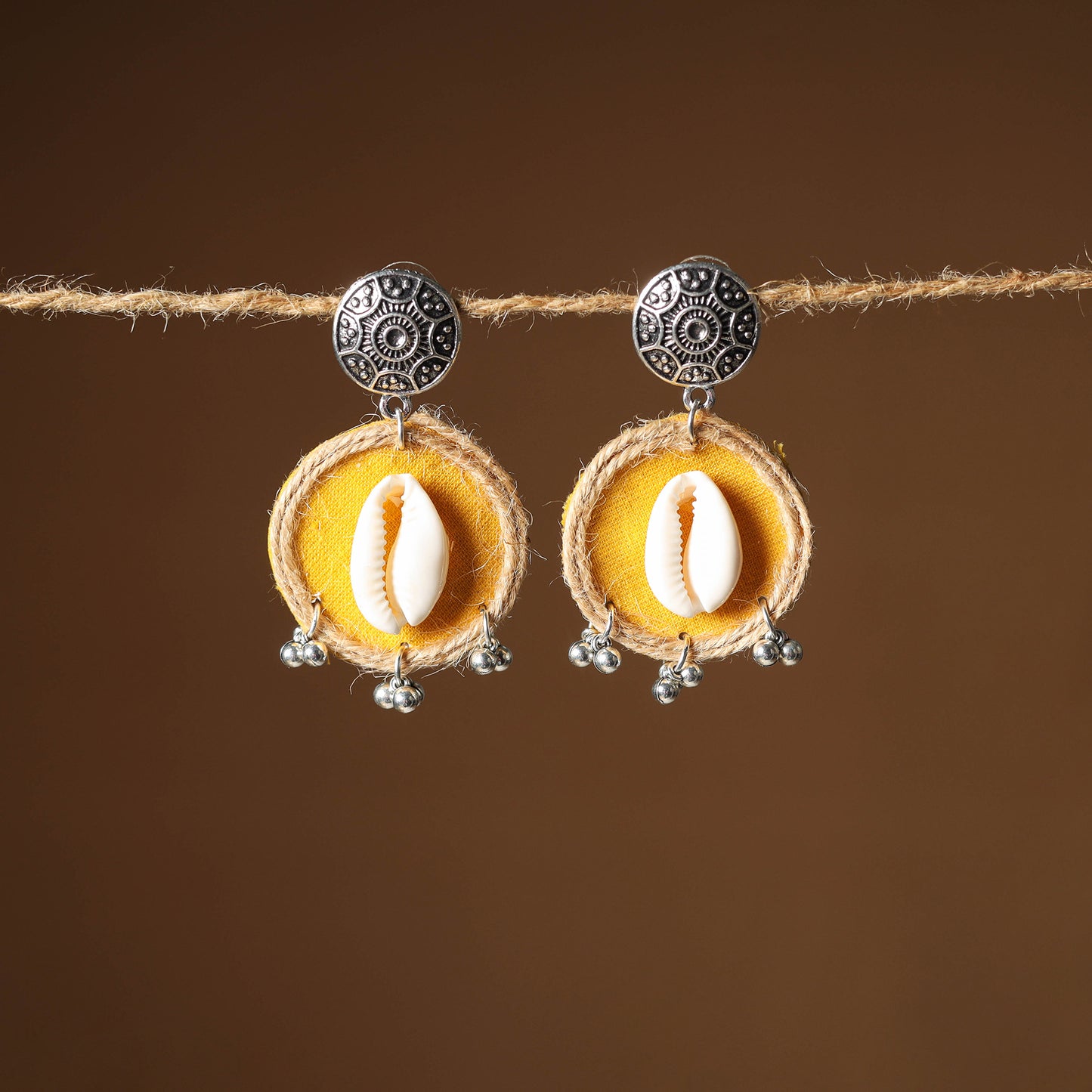 Yellow Zannat Jute Fabart Handmade Earrings