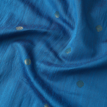 Blue - Polka Dot Zari Buti Spun Dupion Viscose Silk Fabric 14