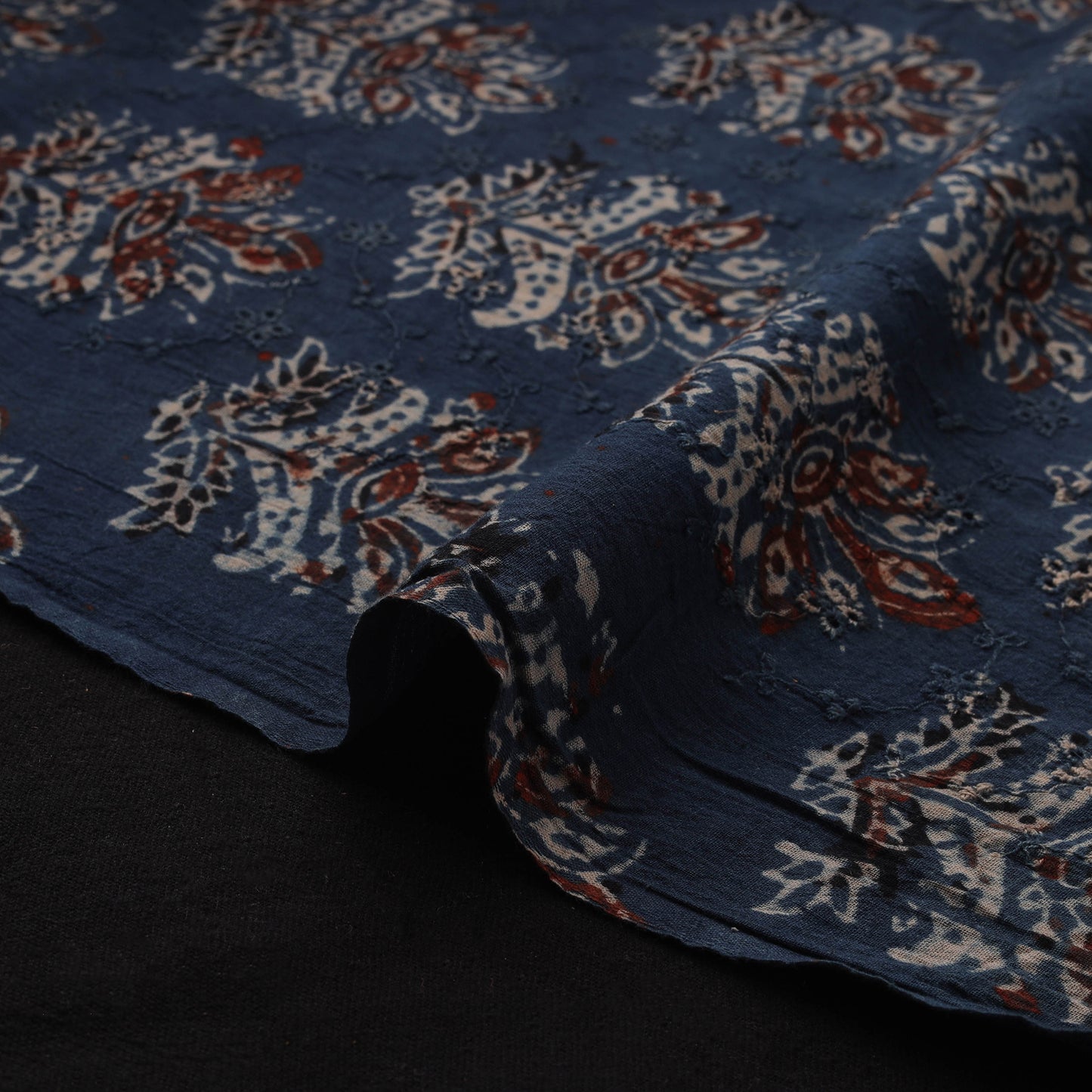 Natural Dyed Ajrakh Hand Block Print Cotton Hakoba Fabric 141