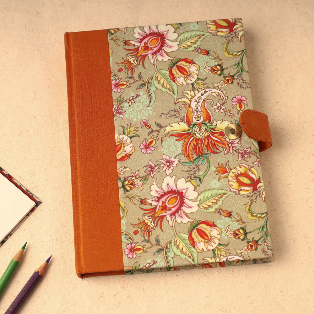 Brown - Floral Printed Handcrafted Magnetic Closure Notebook (8 x 6 in) 11