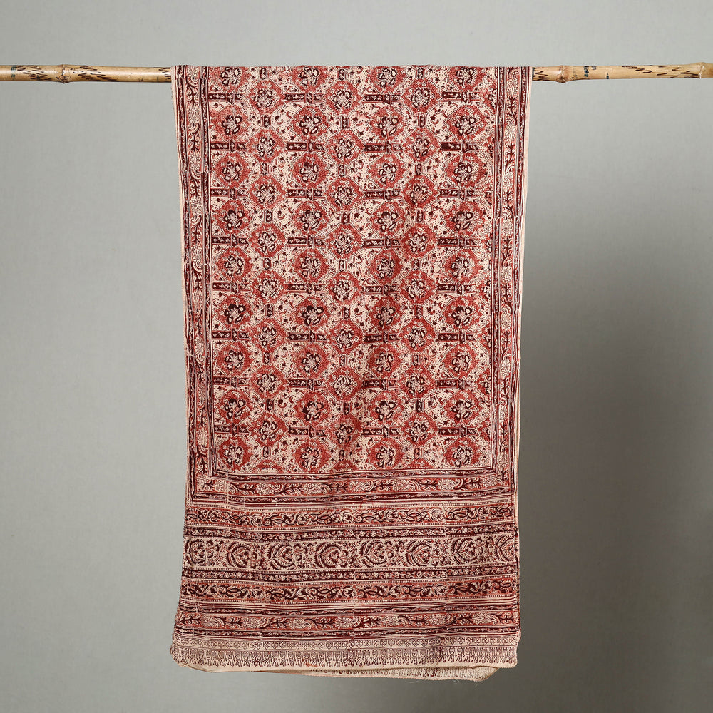 Red - Natural Dyed Block Print Mul Cotton Kalamkari Stole 02