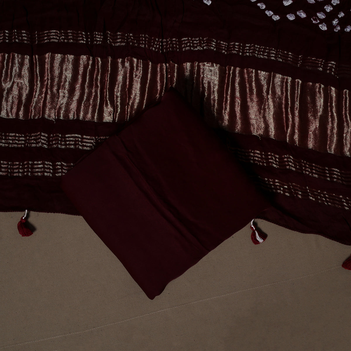 Kutch Bandhani Modal Silk Unstitched Dress Material: Kurta, Bottom & Dupatta 03