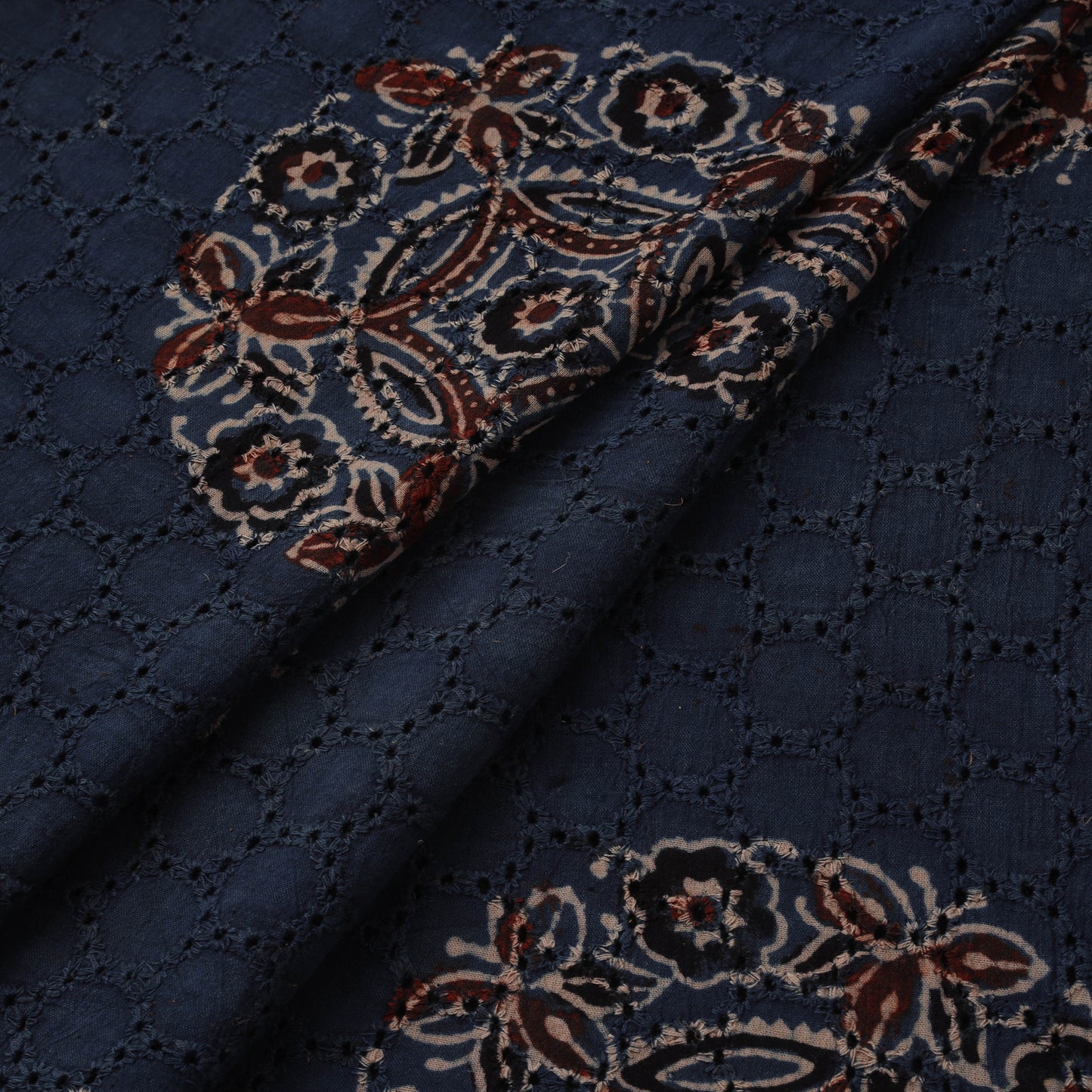 Natural Dyed Ajrakh Hand Block Print Cotton Hakoba Fabric 142