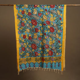 Blue - pen work chanderi silk handpainted kalamkari dupatta