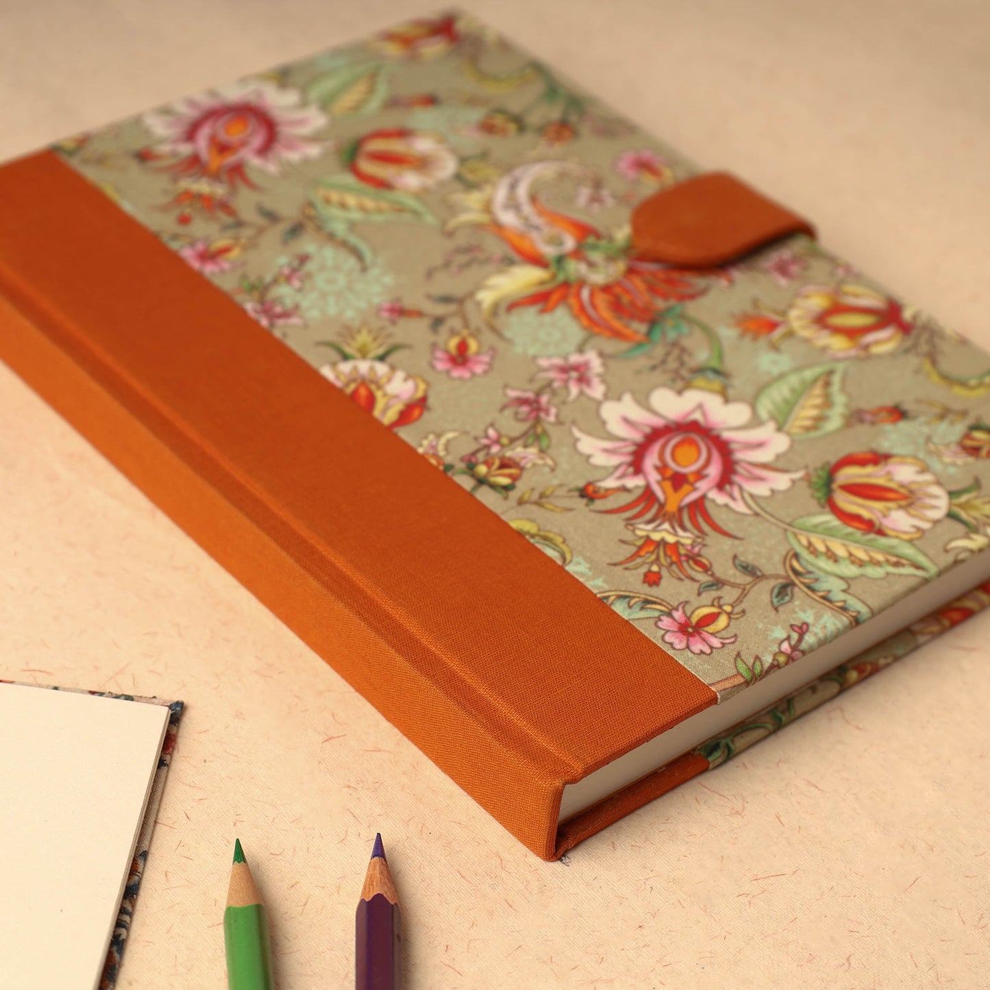 Brown - Floral Printed Handcrafted Magnetic Closure Notebook (8 x 6 in) 11