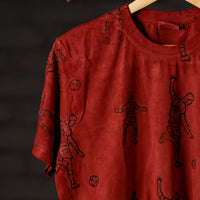 Red - Bindaas Natural Dyed Art Block Print Round Neck T-shirt in Pure Cotton