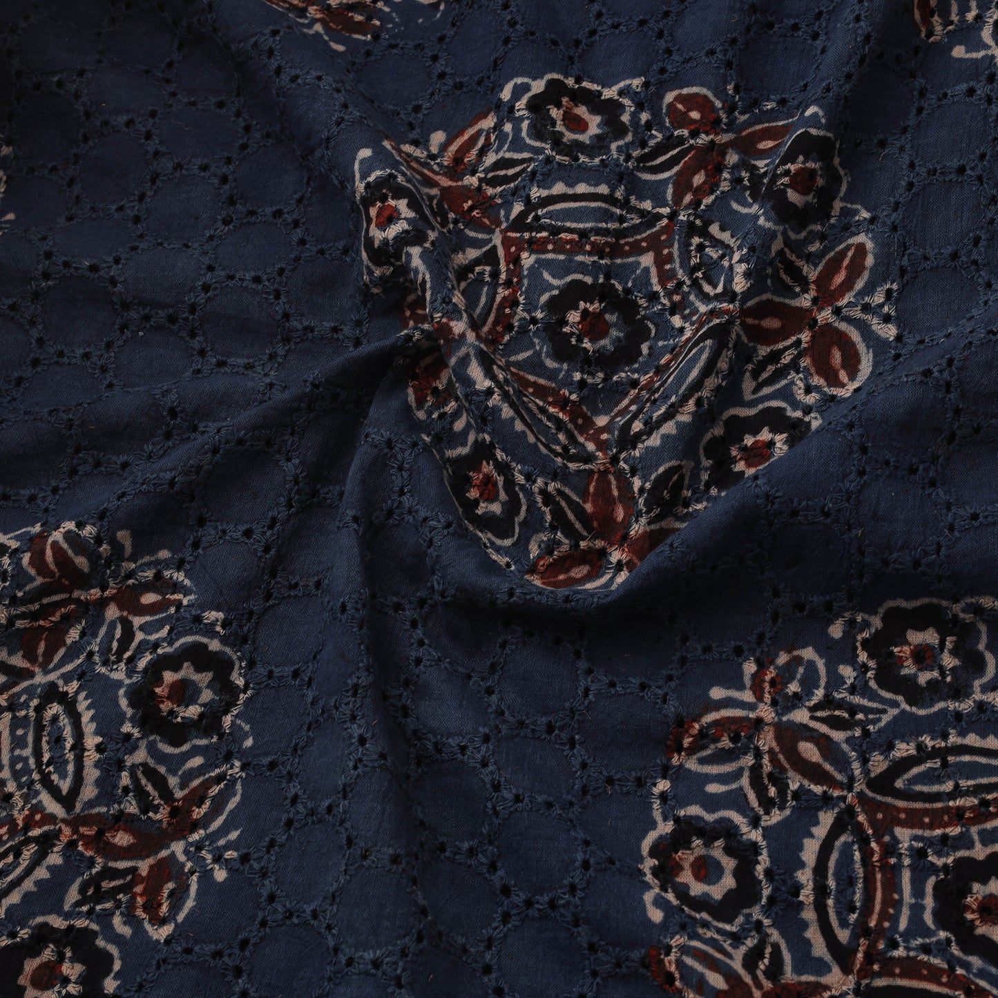 Natural Dyed Ajrakh Hand Block Print Cotton Hakoba Fabric 142