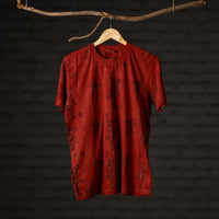 Red - Bindaas Natural Dyed Art Block Print Round Neck T-shirt in Pure Cotton