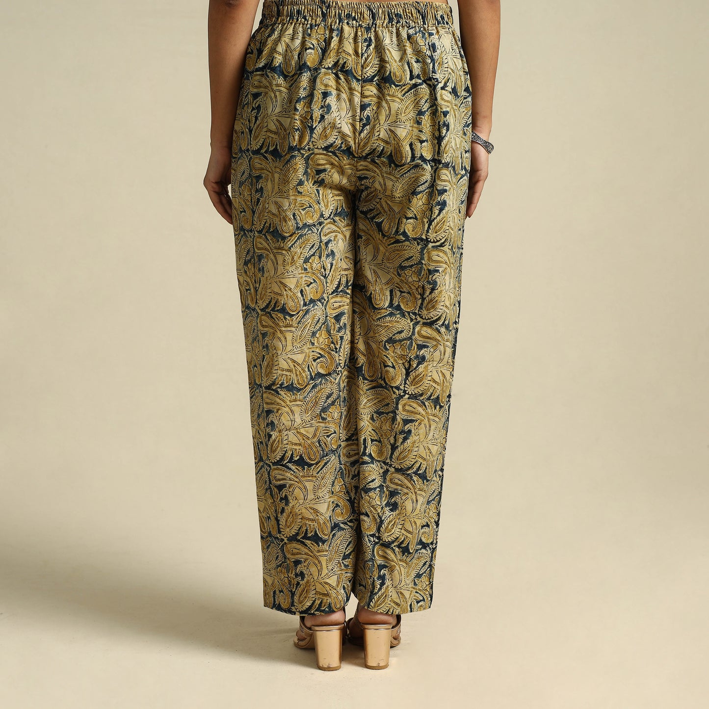  Beige Pedana Block Print Cotton Kalamkari Palazzo