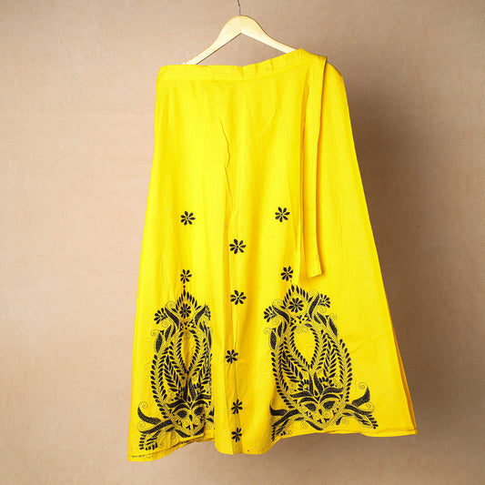 Yellow - Bengal Kantha Embroidery Cotton Wrap Around Skirt