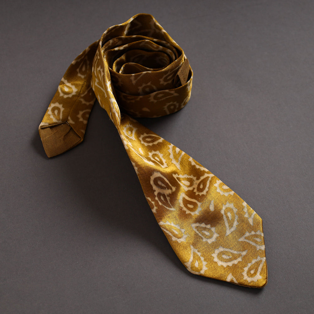 Block Printed Mashru Silk Handmade Necktie for Men