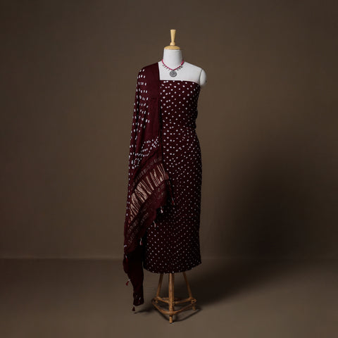 Kutch Bandhani Modal Silk Unstitched Dress Material: Kurta, Bottom & Dupatta 03