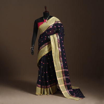 Black - bengali tant saree with matching jewellery & blouse