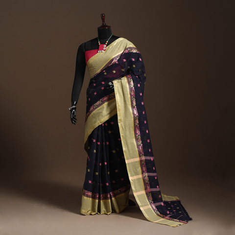 Black - bengali tant saree with matching jewellery & blouse