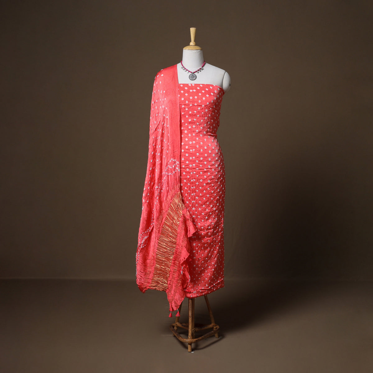 Kutch Bandhani Modal Silk Unstitched Dress Material: Kurta, Bottom & Dupatta 04